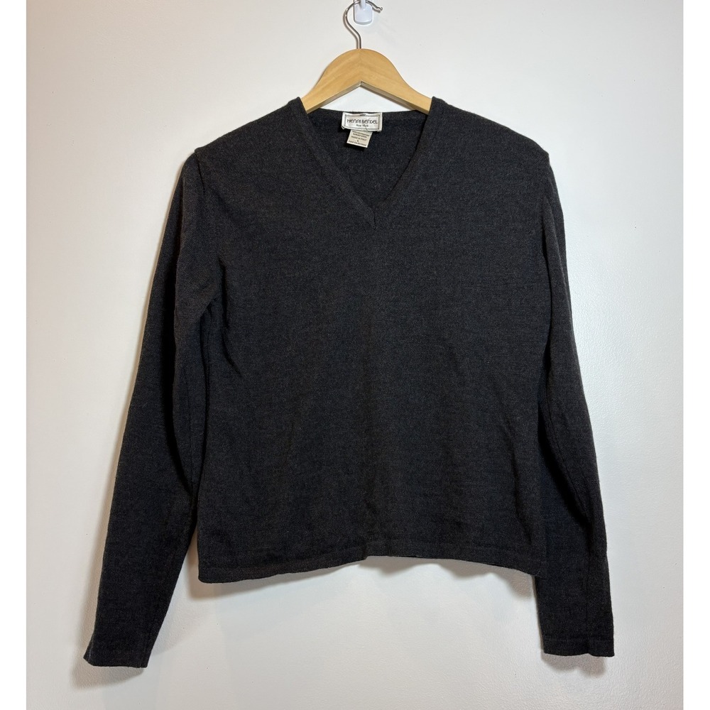 Henri Bendel Extra Fine Merino Wool V Neck Sweater Gray Italy Women Large Casual